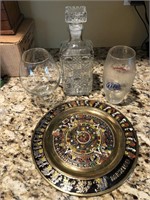 Glass Decanter, Brandy Glass, Mexican Plate