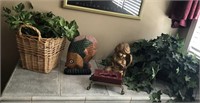 Basket, Faux Plants, Cherub, Fish & Candle