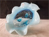 Northwood blue opalescent footed bowl