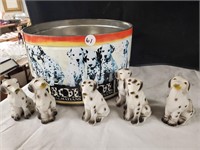 Dalmatian porcelain figures, tin with no lid