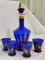 Cobalt blue decanter & sake glasses, from Japan