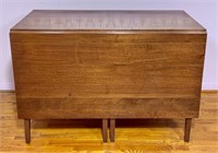 Walnut drop leaf table, eight tapered legs,