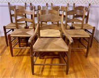 8 Clore dining chairs, walnut, 1 arm and 7 sides,