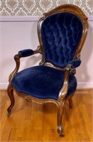 Walnut Victorian gent's chair, finger carved,