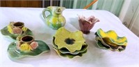 Painted porcelain floral plates, candle holders