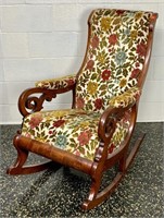 Mahogany Lincoln rocker, flowered tapestry fabric,