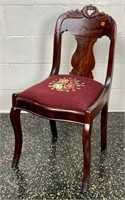 Mahogany Empire side chair, needlepoint seat.