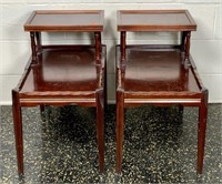 Pr. Mahogany step down end tables, tapered legs,
