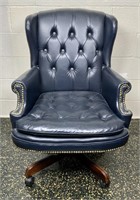 Swivel desk chair, navy blue faux leather