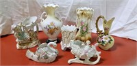 Vases, pitchers, painted porcelain, swans