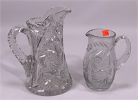 2 cut glass pitchers - 5.75" x 9.5" tall  and