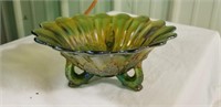 Northwood Green Carnival Glass Footed Dish