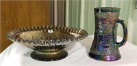 Fenton Stein & footed plate, Carnival glass