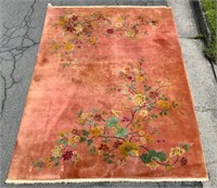 Chinese rug - rust field - flowers & vines on
