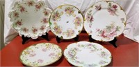 Hand Painted Porcelain Plates, Roses, gold trim