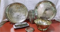 Silver plated & metal serving trays, bowls