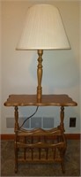 Amish Made Side Table with Lamp and Magazine Rack