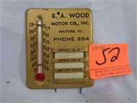 E.A. Wood Motor Co. Metal Thermometer 2.5"x2.25"