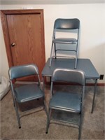 Vintage Fold Up Card Table with 3 Chairs