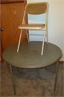 Vintage Round Green Card Table w/ Folding Legs