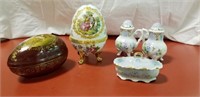 Painted Porcelain items, newer, eggs, S&P