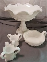 Milk glass large compote, nappy & toothpicks