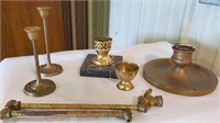 Brass & bronze candle holders, gas light holder