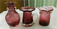 Cranberry Colored Art Glass Vases