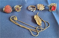 Jewelry Lot with Rings and Necklace