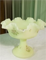 Fenton hand painted ruffled edge compote