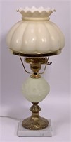 Marble base lamp, replaced shade, 8" dia., 17"