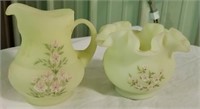 Fenton Yellow Custard pitcher & ruffled vase