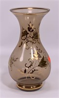 Bohemia Crystal vase, smoke glass with gold
