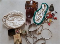 Costume jewelry, pill boxes, hair combs