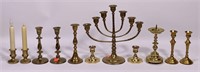 Brass candle stick lot: pairs & singles, 3" - 11"