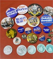 Political pin back buttons, Reagan, Bush, Ike