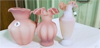 Glass vases & pitcher, pink frosted