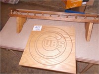 Chicago Cub Wooden Plaque & Oak Wood Shelf