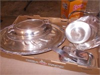 Silver Footed Platter, Covered Divided Compote,