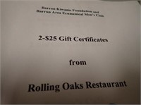 (1) $25 Gift Certificate From Rolling Oaks
