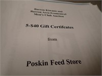 (3) $40 Gift Certificates From Poskin Feed Store