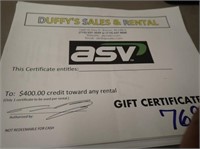 $400 Credit Toward Any Rental Gift Certificate