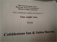 (1) One Night Stay From Cobblestone Inn &