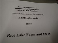(3) $50 Gift Cards From Rice Lake Farm & Fleet
