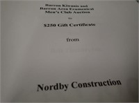 (1) $250 Gift Certificate From Nordby Construction