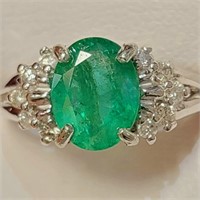 Certified10K  Natural Emerald(1.7ct) Diamond(0.2Ct