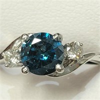 Certified Blue Diamond(1.08Ct,I2) Diamond(0.18Ct,S