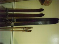 2 Pair Vintage Wood Skis