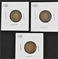 1906 / 1907 / 1908 USD Indian Head Pennies