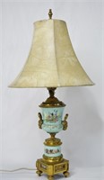 Hand Painted Urn Form Gilt Base Table Lamp